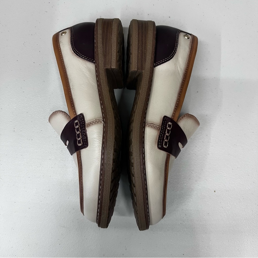 Pikolinos Aldaya Marfil Brown and Cream Leather Loafers Size 38 - Picture 9 of 9